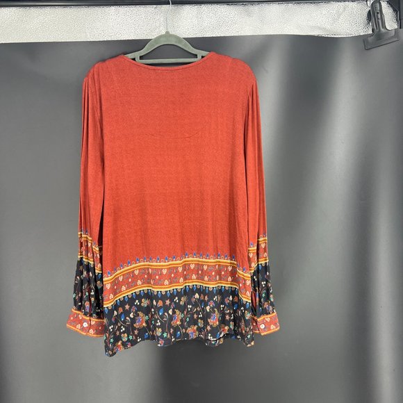 Soft Surroundings Orange and Red Long Sleeve Relaxed Blouse - Picture 7 of 9